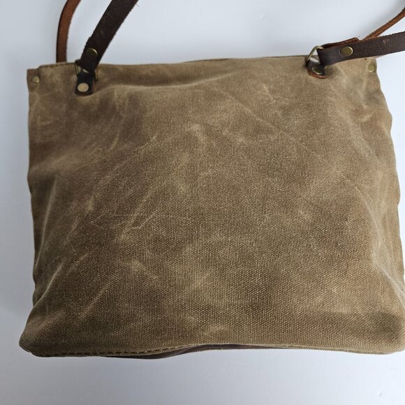 Canvas Shoulder Bag In Blue Waxed Canvas Farmers Market Tote Shoulder Bag - Picture 12 of 16